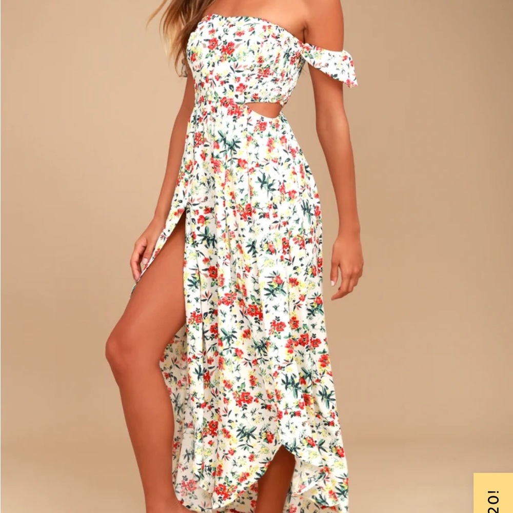 Easy on the eyes cream floral print maxi dress